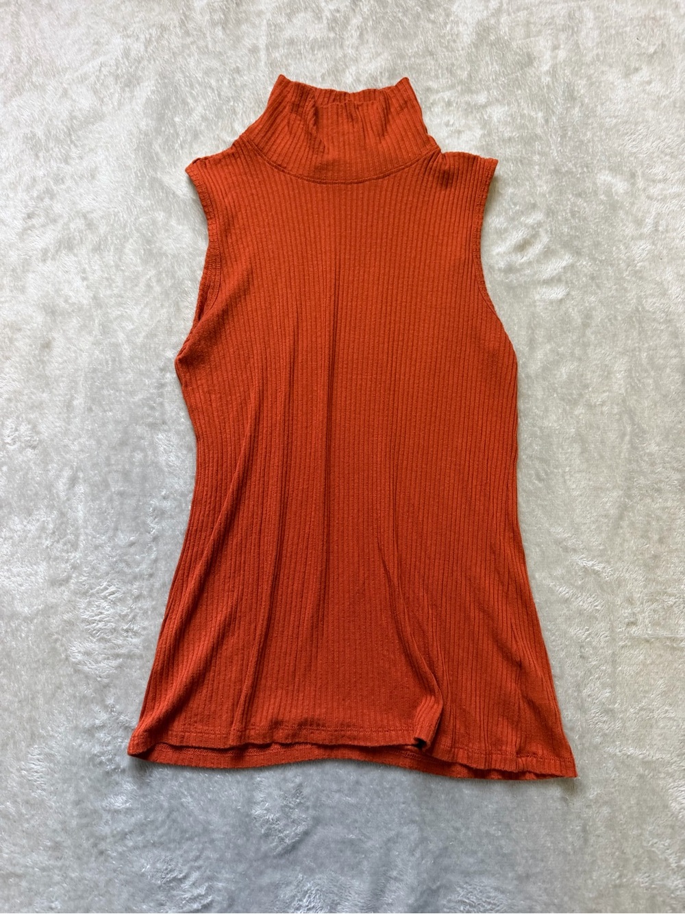 Christian Siriano Sleeveless Mock Neck Tank Top in Rust Orange